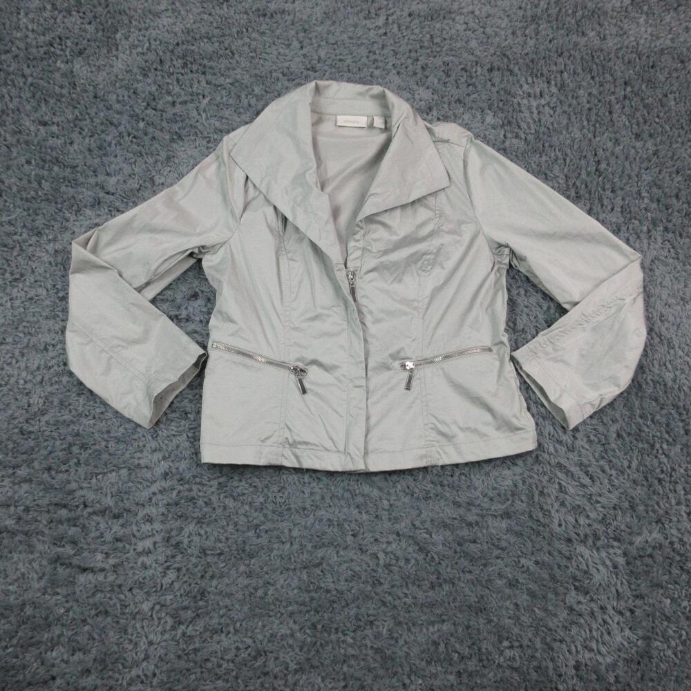 Chico's Jacket Womens Medium Gray Moto Asymmetrical Zipper Pockets Lightweight